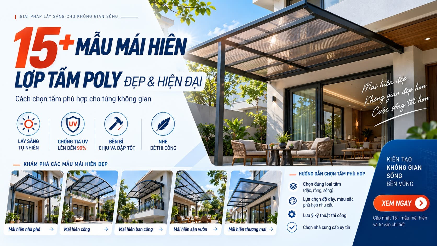15+ Mẫu Mái Hiên Lợp Tấm Poly Đẹp .Cách Chọn Tấm Phù Hợp