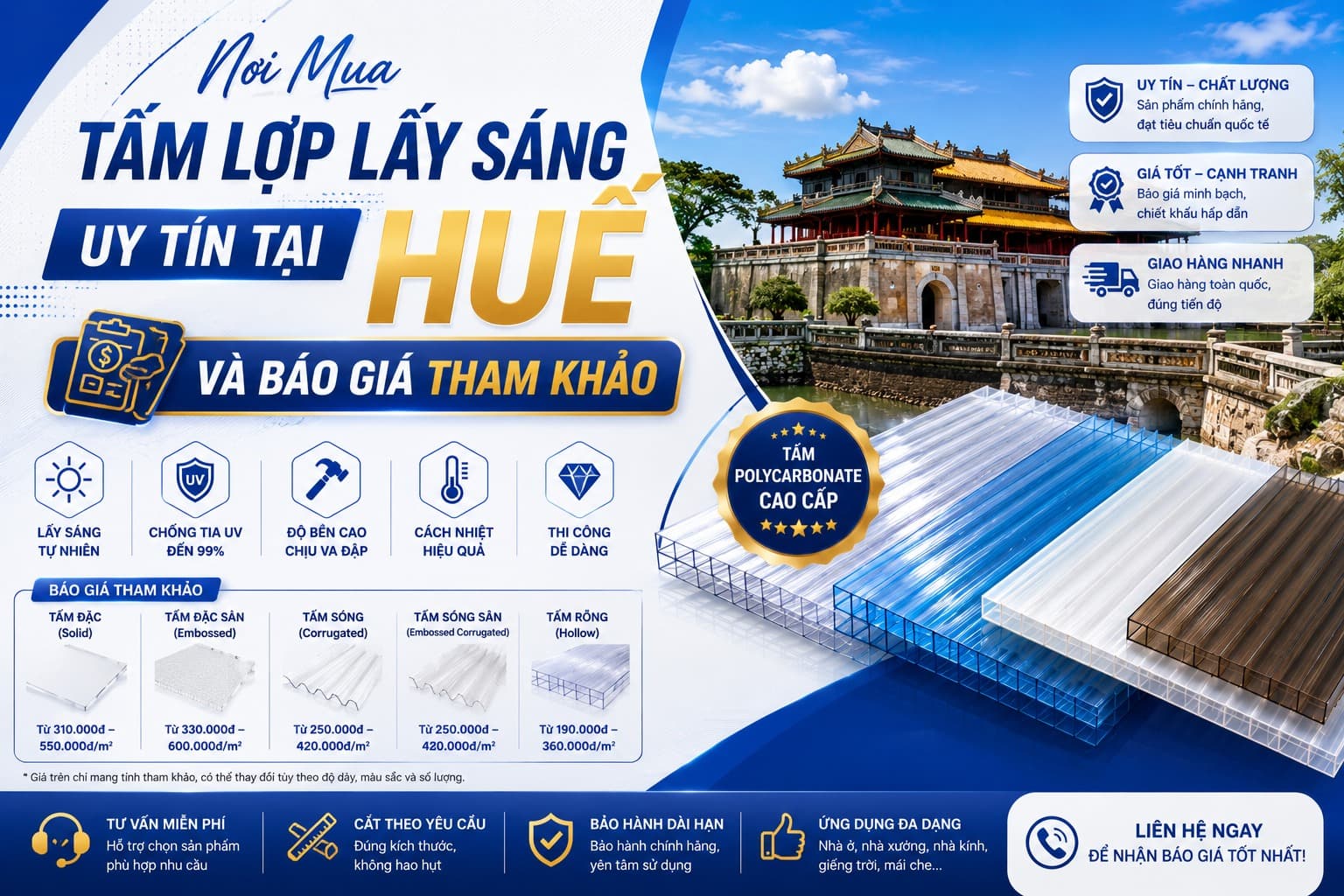 Nơi Mua Tấm Lợp Lấy Sáng Uy Tín Tại Huế Và Báo Giá Tham Khảo